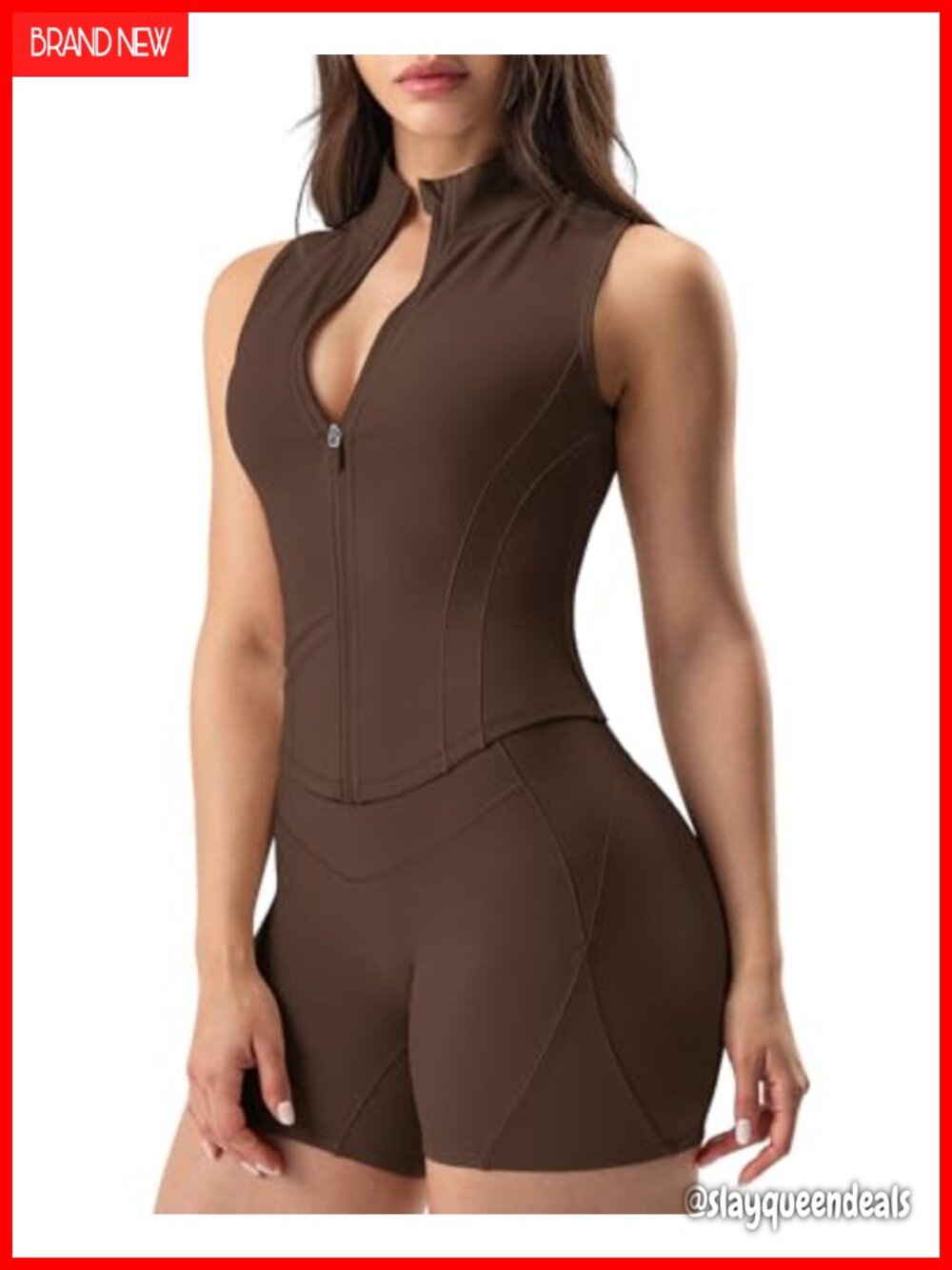 Sleeveless Zip Up Workout Vest Cropped Athletic Tank Top Nylon LYCRA